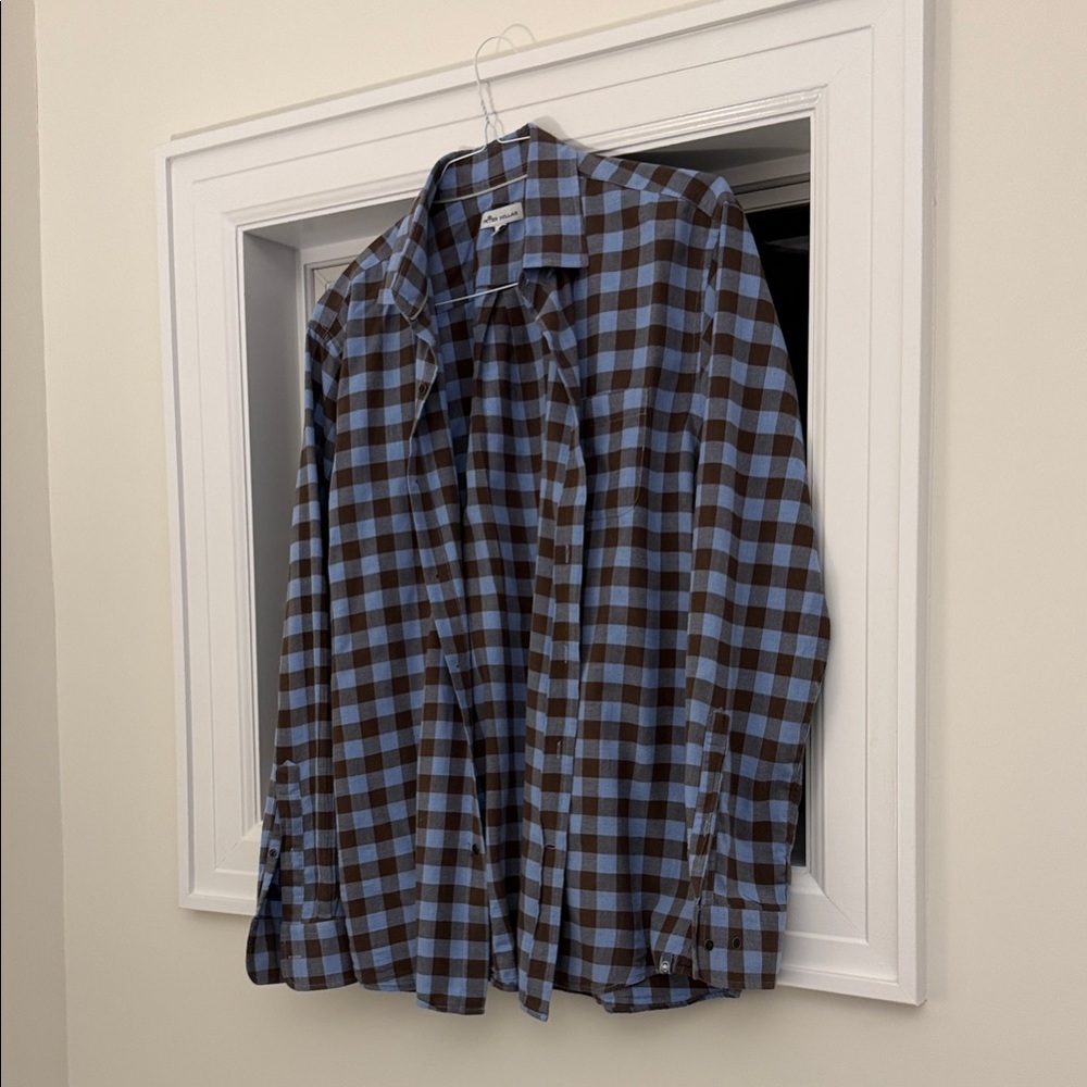 Peter Millar Blue and Brown Plaid Shirt
